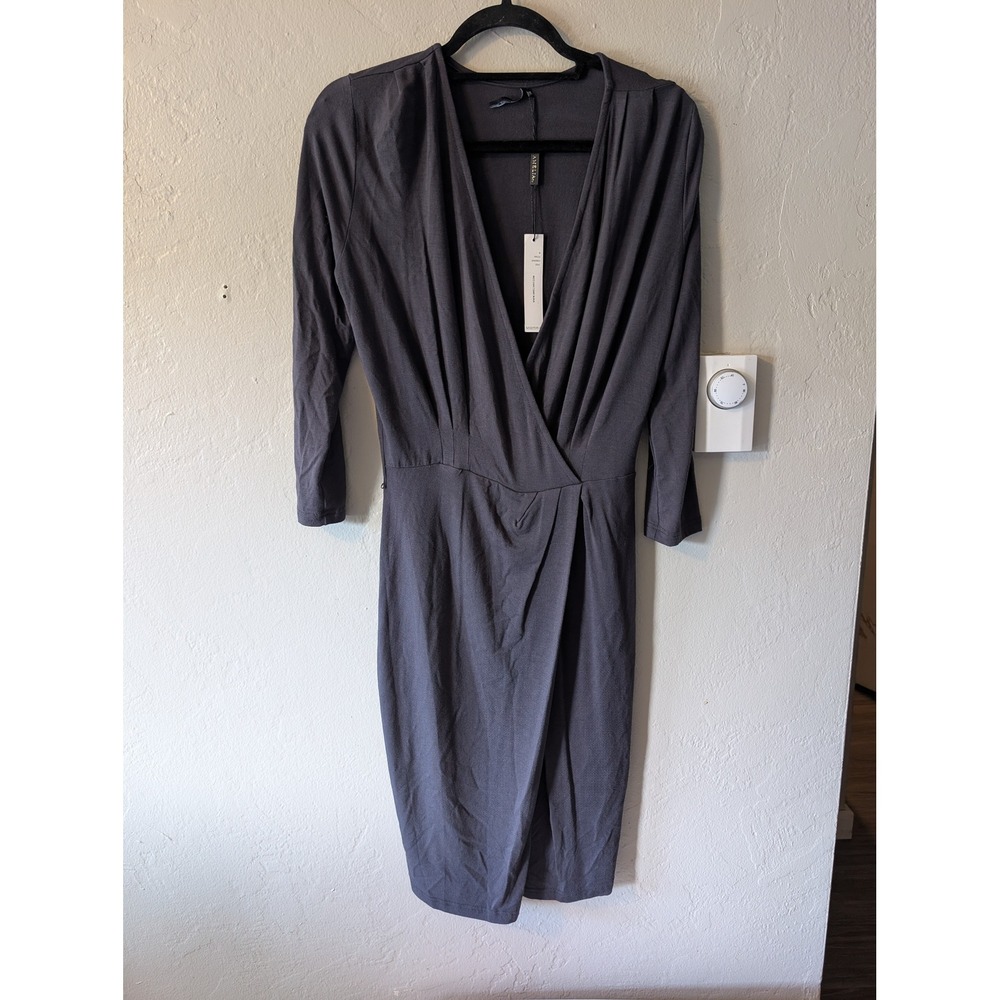 Améliany Women's M Gray Draped Faux Wrap Midi Dress NWT MSRP $99